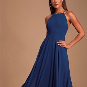 Lulus Navy Blue Halter Racerback Maxi Dres…